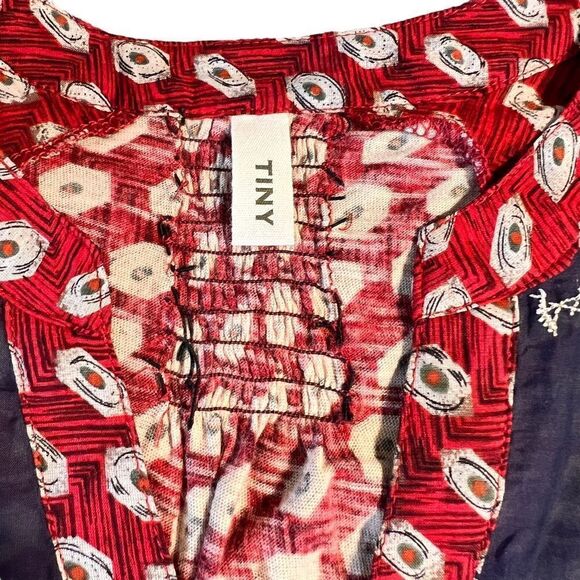 Anthropologie Tiny red navy cream silk embroidered sleeveless top XS - Picture 3 of 10